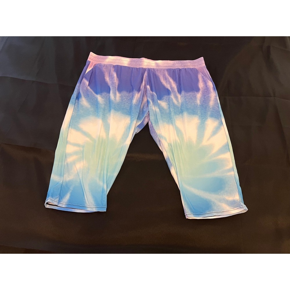 Amelia Rose Blue Tie Dye Capri Leggings Plus Size 2X 3X Cropped Lounge Pants